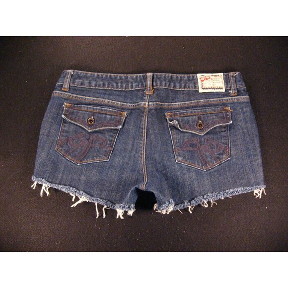 C7P CHIP And PEPPER CUTOFF JEANS SHORTS W 33 MEASURED Blue Denim Low Rise Atletc - Picture 2 of 8